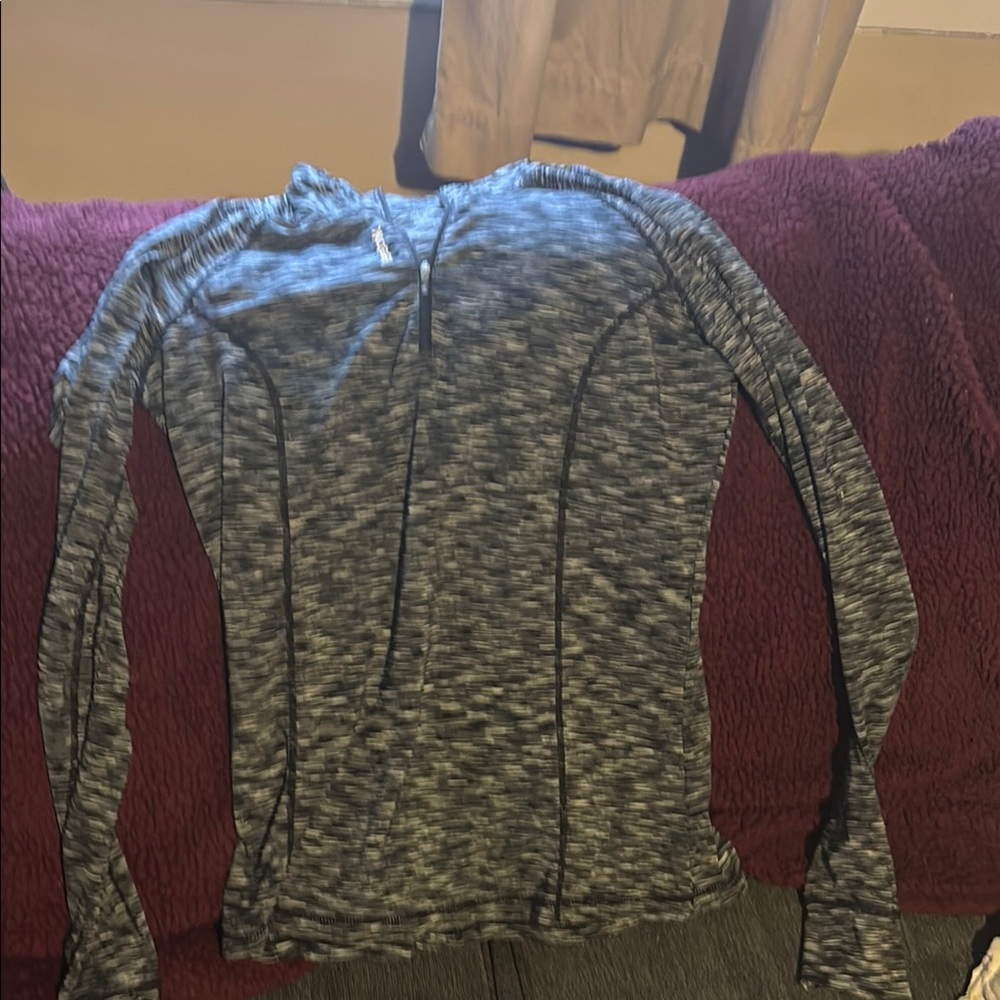 Reebok Gray  Black 3/4 zip Pullover with Thumb holes